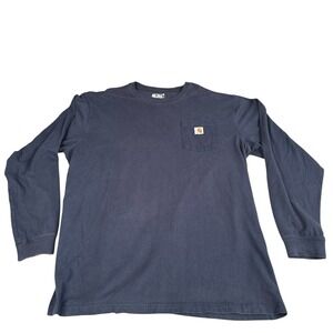 Carhartt Shirt Mens 2XLT Navy  Long Sleeve Pocket Loose Fit Workwear Logo Cotton